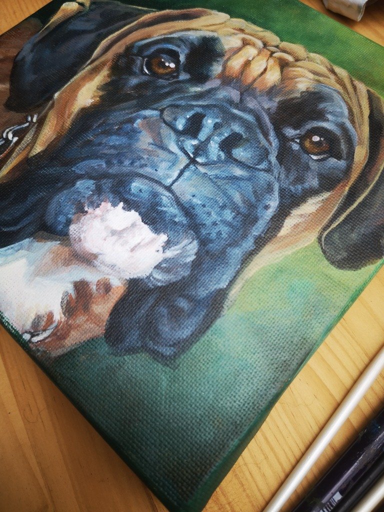 Retrato al acrílico de perro bóxer