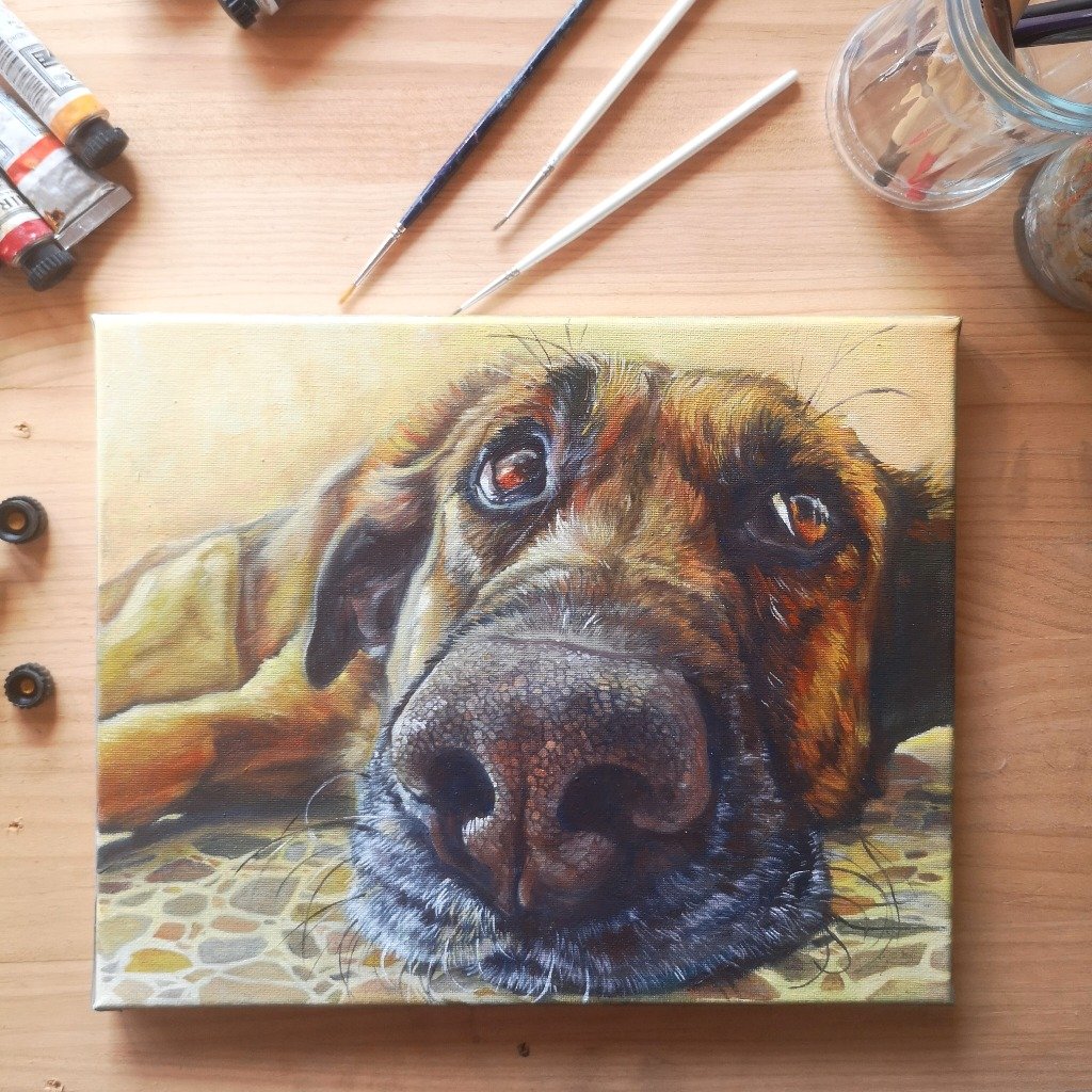 Retrato al óleo y acrílico sobre lienzo