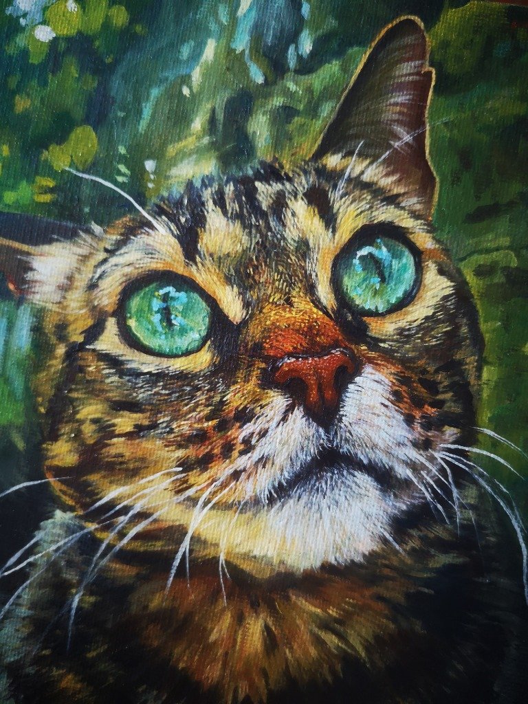 Detalle de mirada felina al óleo
